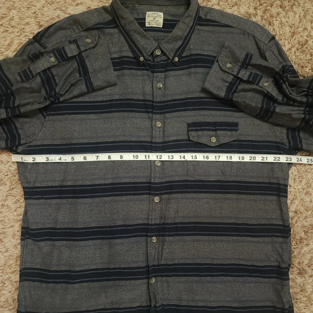 J. Crew Button Down Shirts Mens XL Blue Plaid Flannel Grey Striped Workshirt 2PK